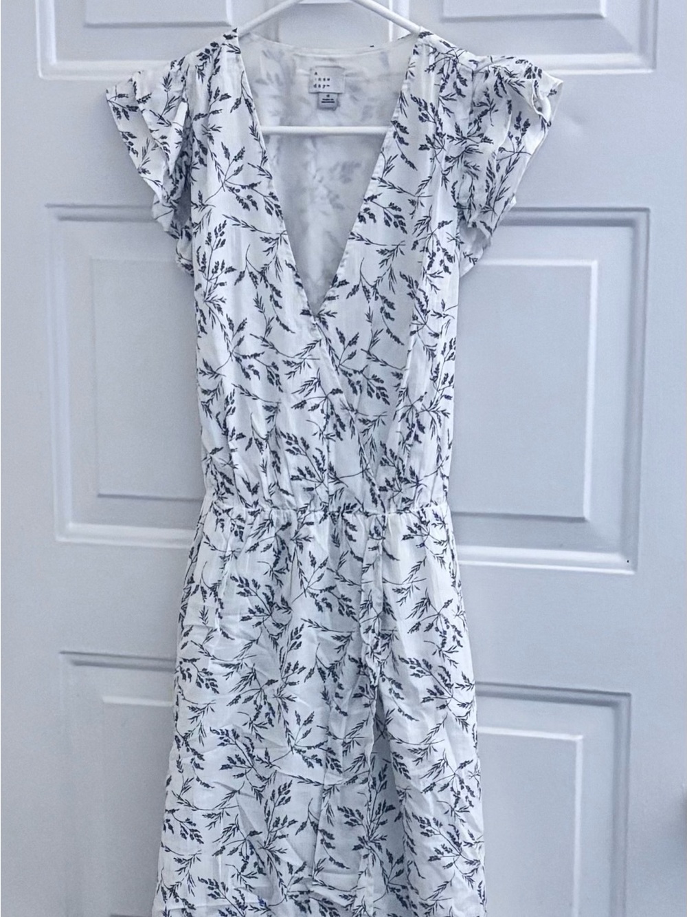 a new day White Midi Dress with Black Floral Motif